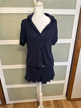 wild fable Navy Short Sleeve Button PJ Set